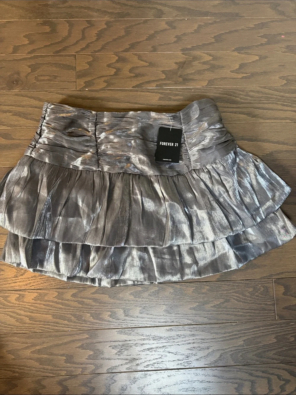 Forever 21 Metallic Silver Tiered Ruffle Mini Skirt